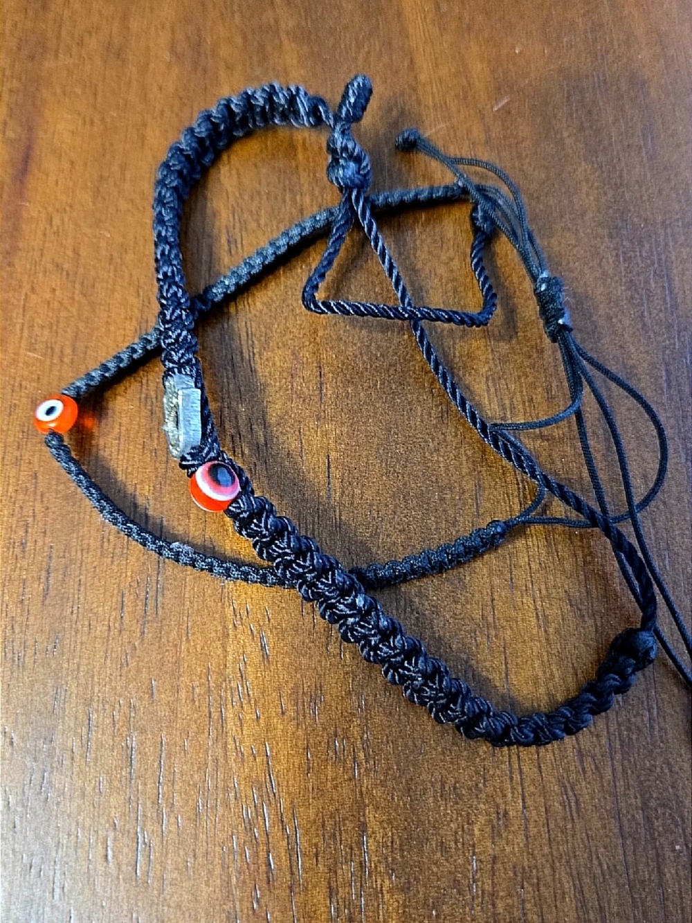 Black Macrame Adjustable Bracelet with Red Eye Beads